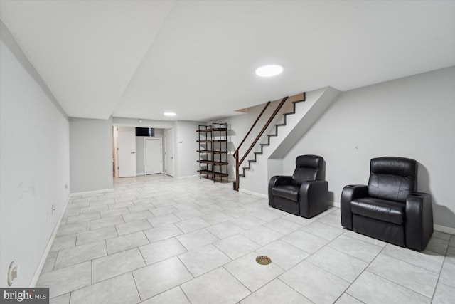 basement with light tile patterned floors