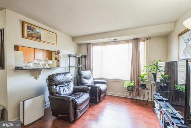 living area with hardwood / wood-style floors