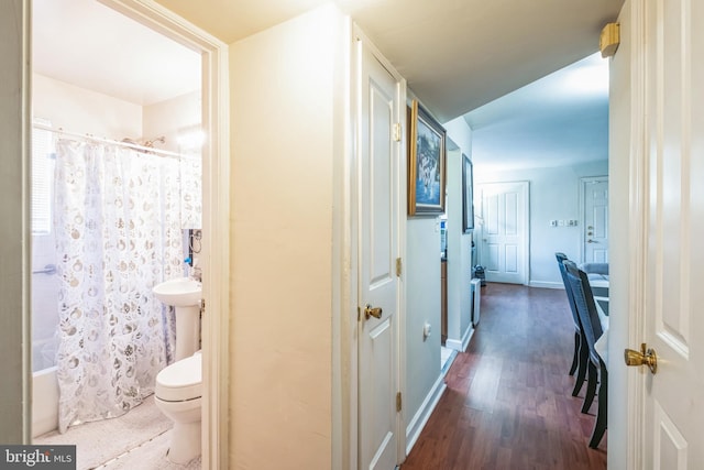 hall with dark hardwood / wood-style floors