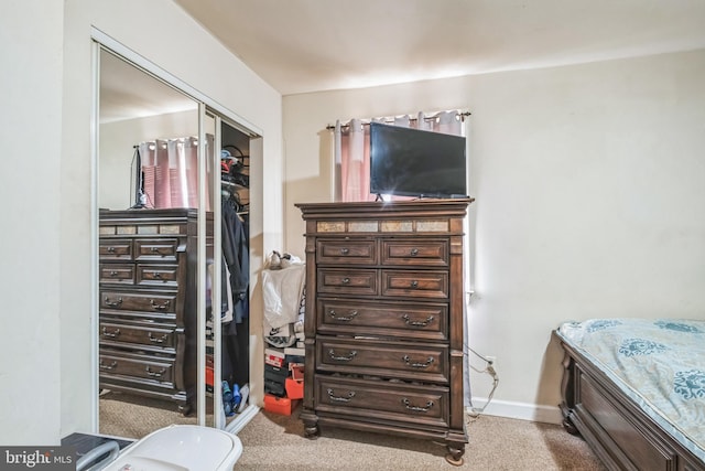 bedroom featuring carpet floors and a closet