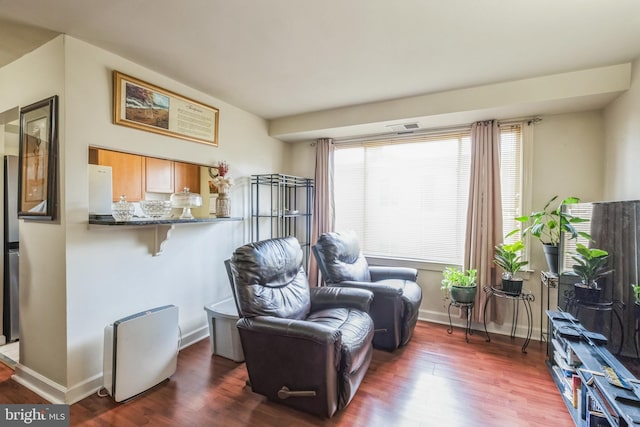 living area with dark hardwood / wood-style floors