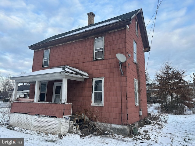 view of snow covered exterior