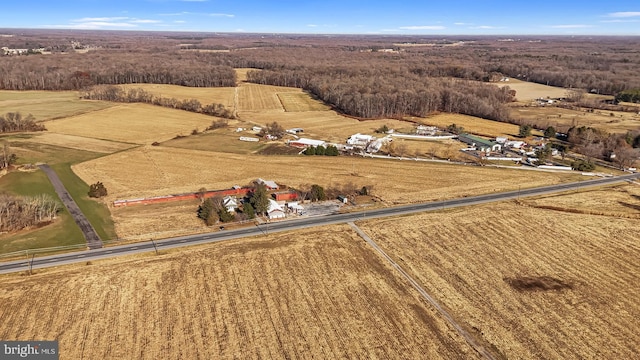 birds eye view of property featuring a rural view