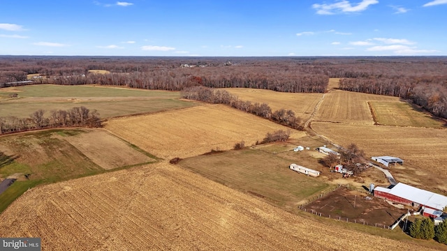 birds eye view of property featuring a rural view