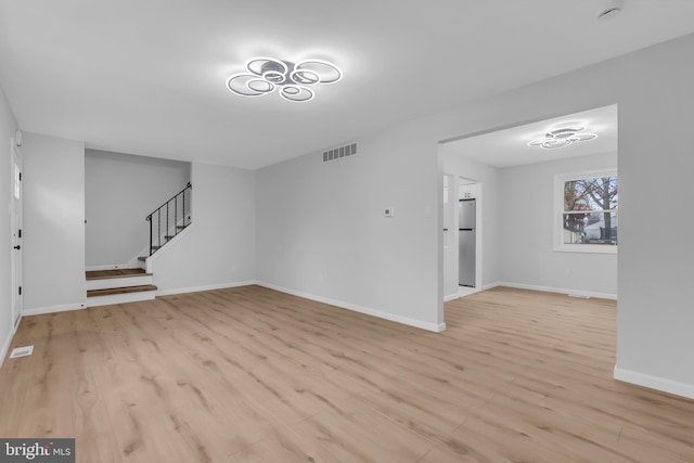 unfurnished living room with light hardwood / wood-style flooring