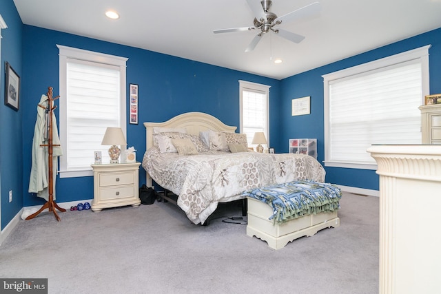 bedroom featuring carpet flooring and ceiling fan