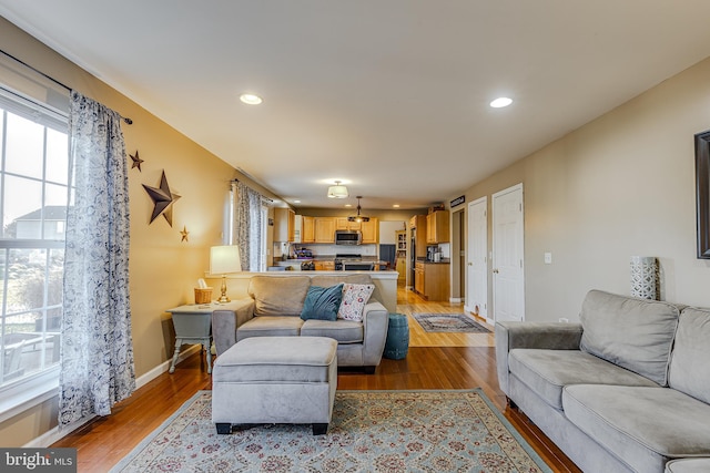 living room with light hardwood / wood-style floors