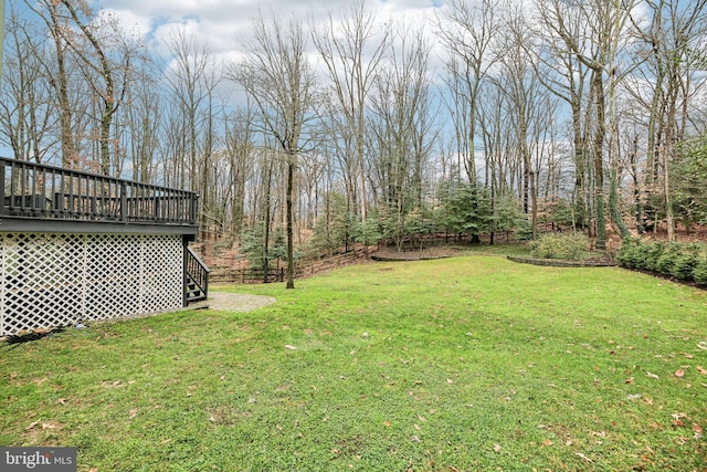 view of yard with a wooden deck