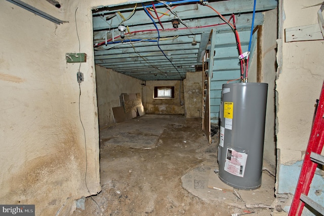 basement featuring water heater