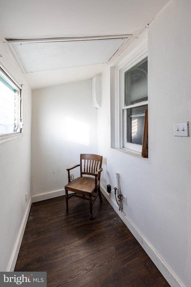 sitting room with dark hardwood / wood-style flooring