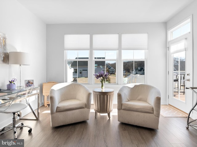 sitting room with wood-type flooring