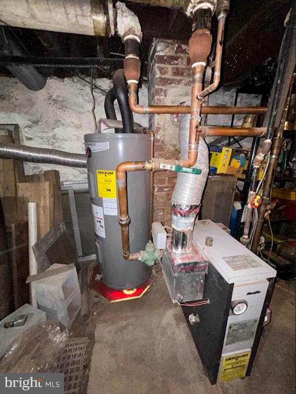 utility room with electric water heater