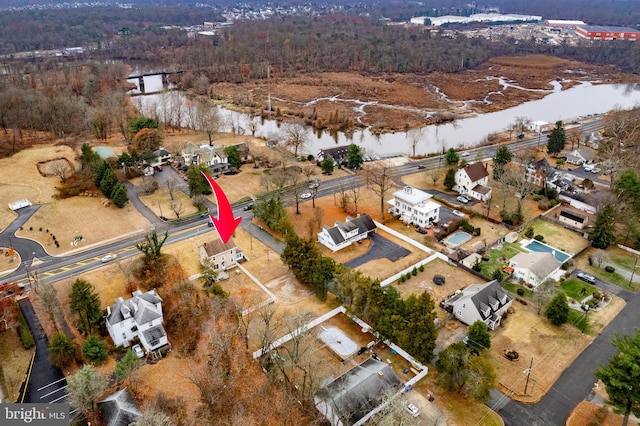 bird's eye view featuring a water view