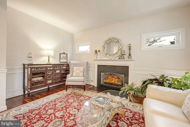 living area featuring dark hardwood / wood-style flooring