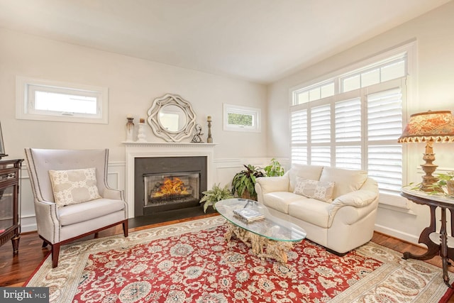 living room with plenty of natural light and hardwood / wood-style floors