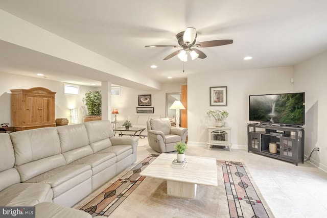 living room with ceiling fan