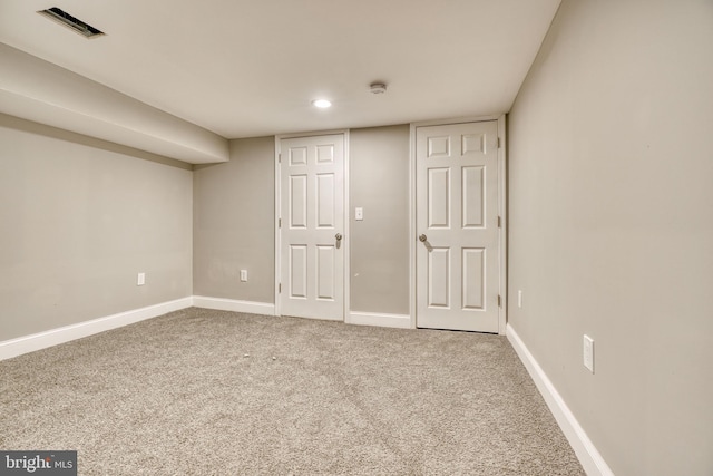 basement with carpet floors