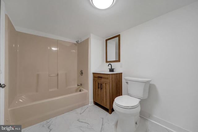 full bathroom with shower / bathing tub combination, vanity, and toilet