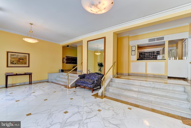 interior space featuring crown molding