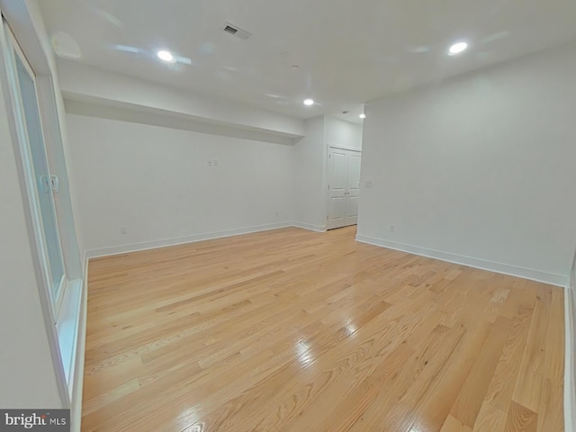 interior space with light hardwood / wood-style floors