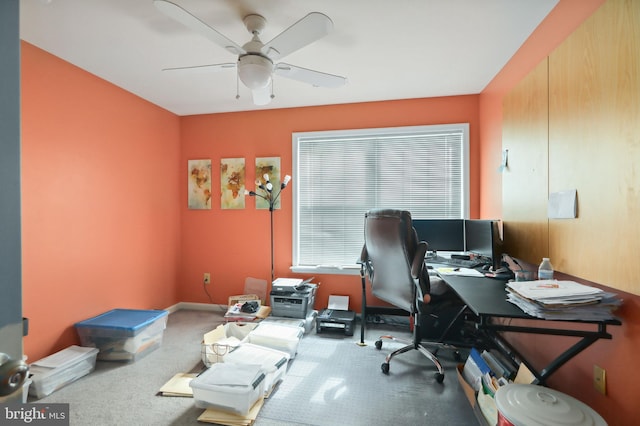 office with ceiling fan and carpet