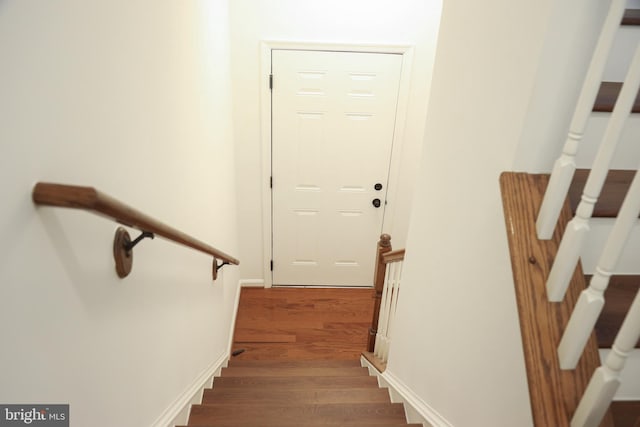 stairs featuring wood-type flooring