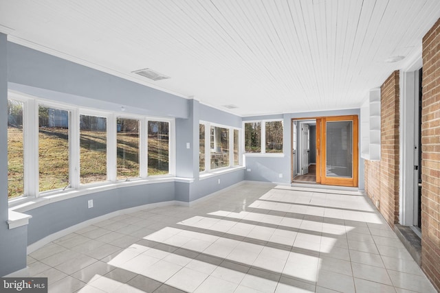 sunroom featuring wooden ceiling