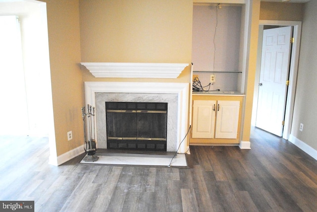 details featuring a fireplace and hardwood / wood-style floors