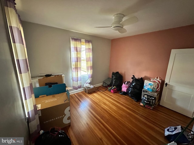 miscellaneous room with ceiling fan and wood-type flooring