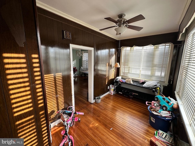 interior space featuring ceiling fan