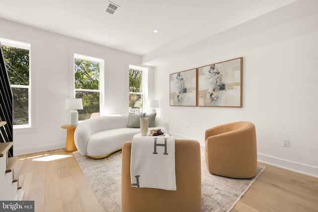 living room with light hardwood / wood-style floors