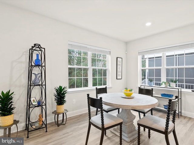 dining area with light hardwood / wood-style flooring