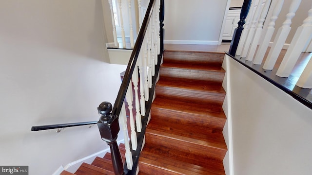 staircase featuring hardwood / wood-style floors