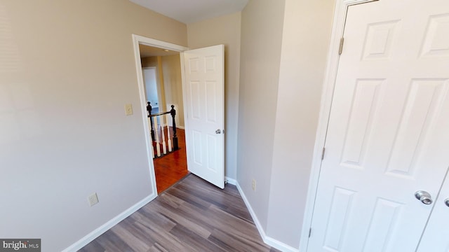 hallway featuring dark wood-type flooring