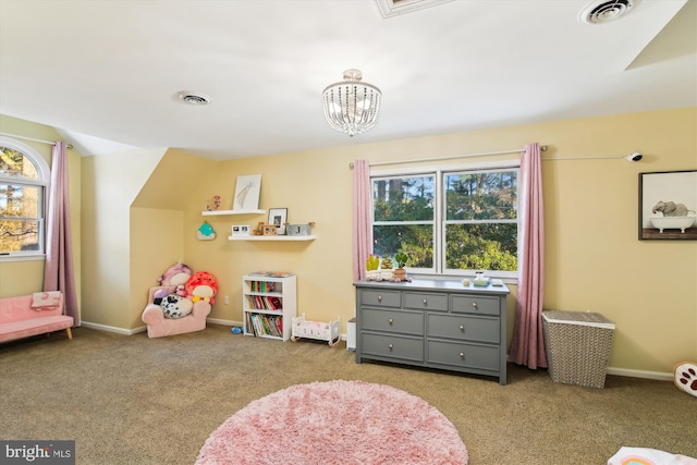 playroom with light colored carpet