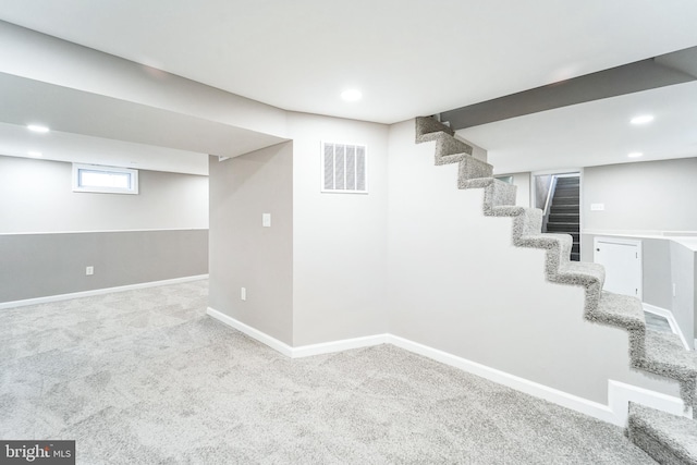 basement featuring carpet