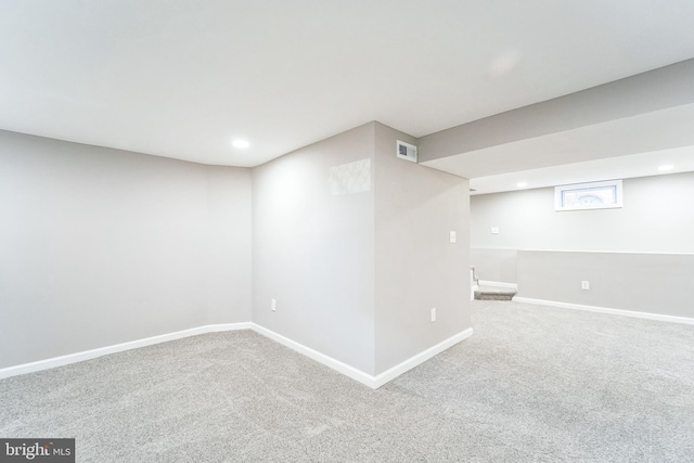 basement with carpet floors