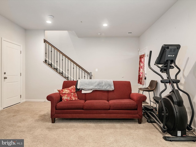 workout area with light carpet