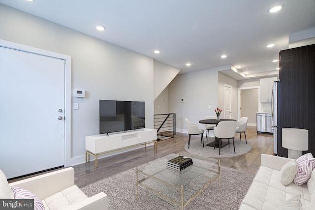 living room with hardwood / wood-style floors