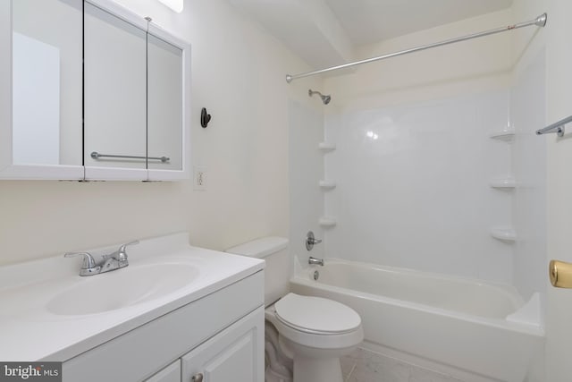 full bathroom with tile patterned flooring, vanity, toilet, and tub / shower combination