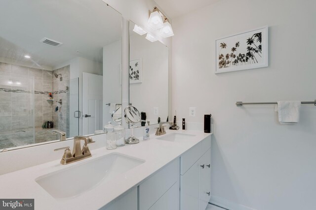 bathroom with vanity and walk in shower