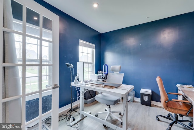 office space featuring hardwood / wood-style flooring