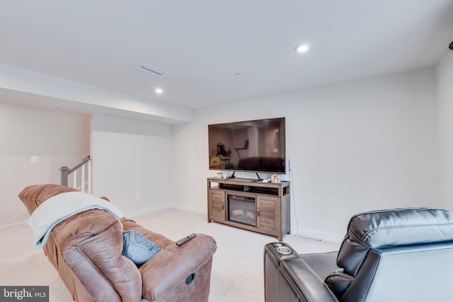 living room with light carpet