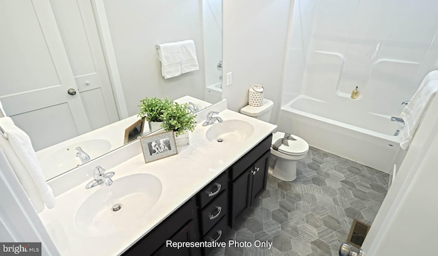 full bathroom featuring vanity, toilet, and tub / shower combination