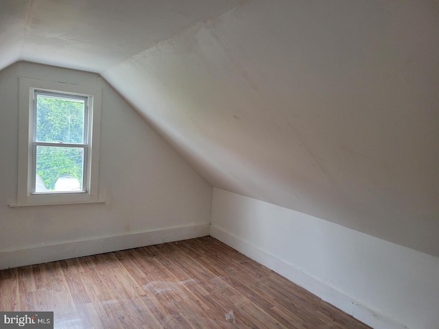 additional living space with hardwood / wood-style flooring and vaulted ceiling