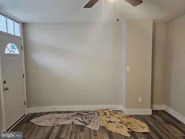 entrance foyer featuring dark hardwood / wood-style floors and ceiling fan