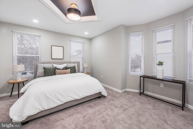 carpeted bedroom featuring multiple windows