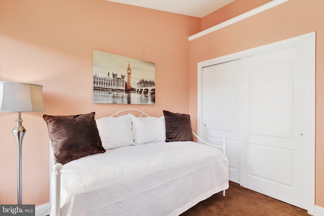 carpeted bedroom featuring a closet