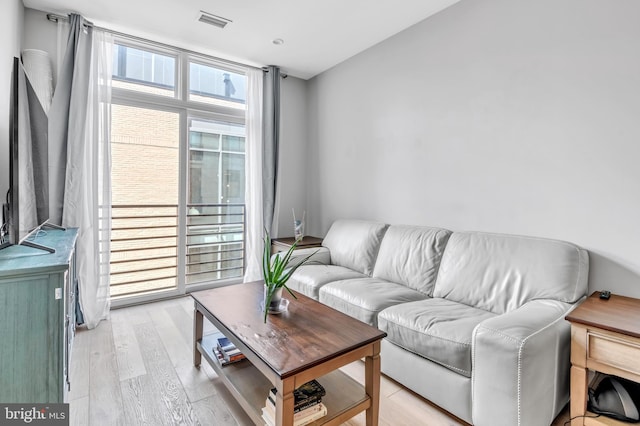 living room with light wood-type flooring