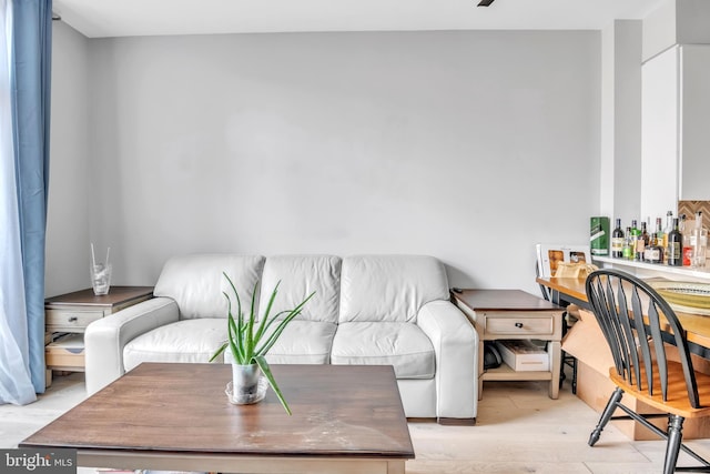 living room with light hardwood / wood-style flooring